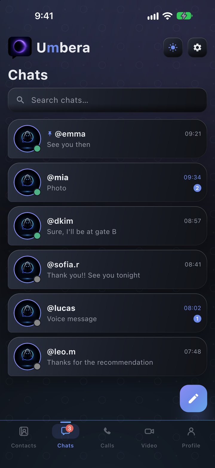 Encrypted chat list in Umbera