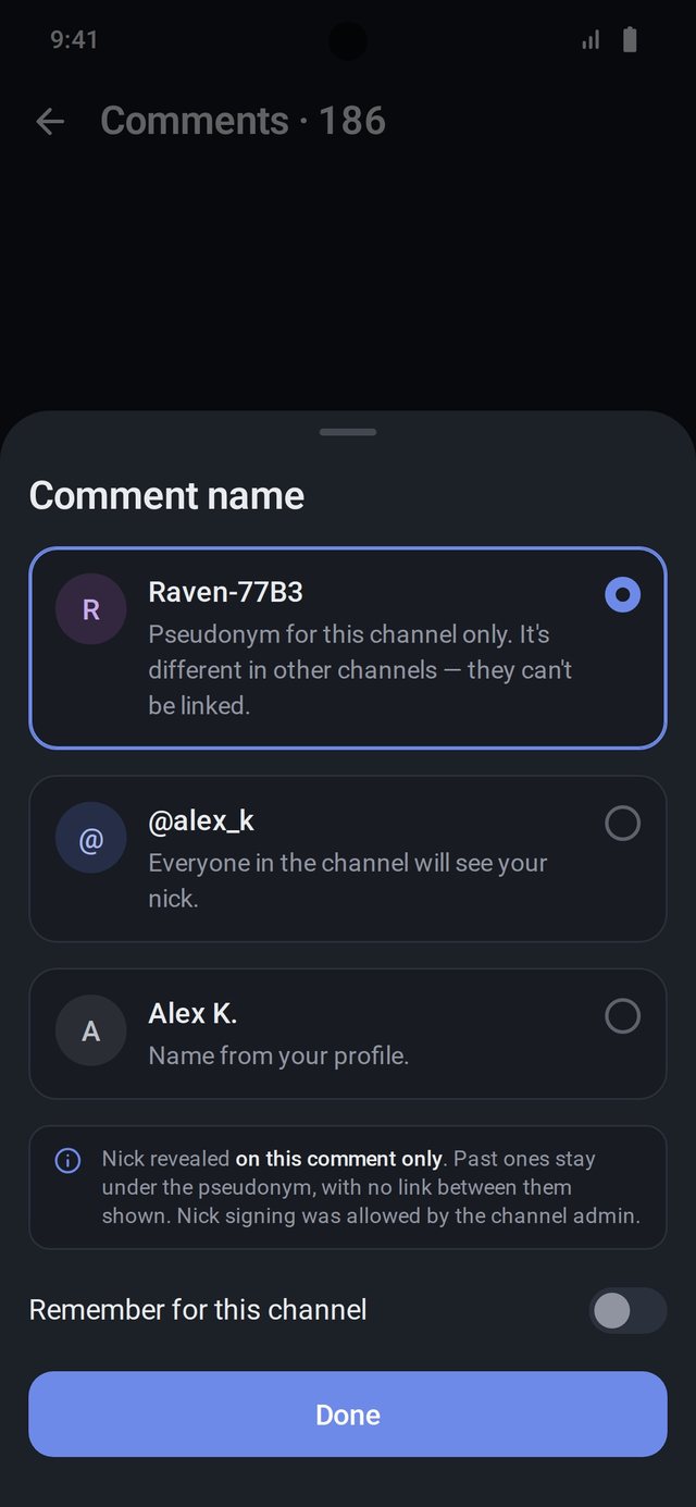 Choosing the name for a comment