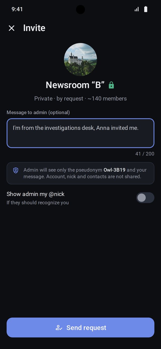 Request to join a private channel