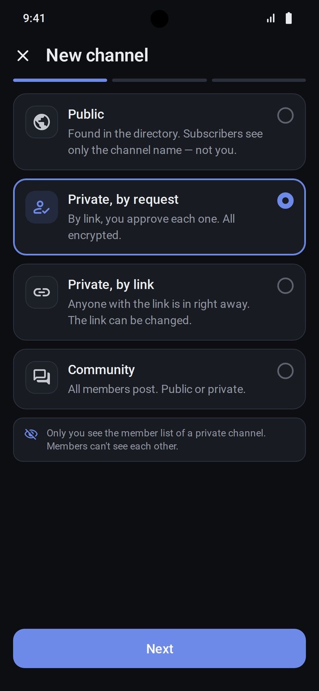 New channel: choosing access