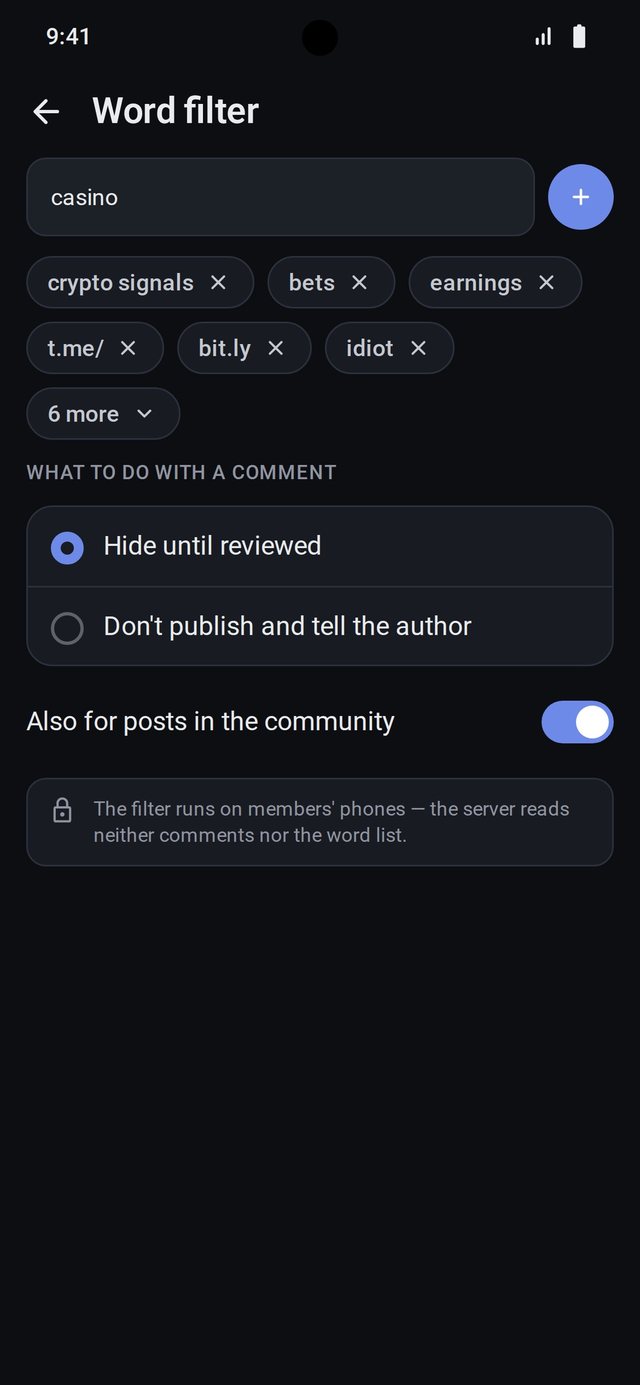 Channel word filter