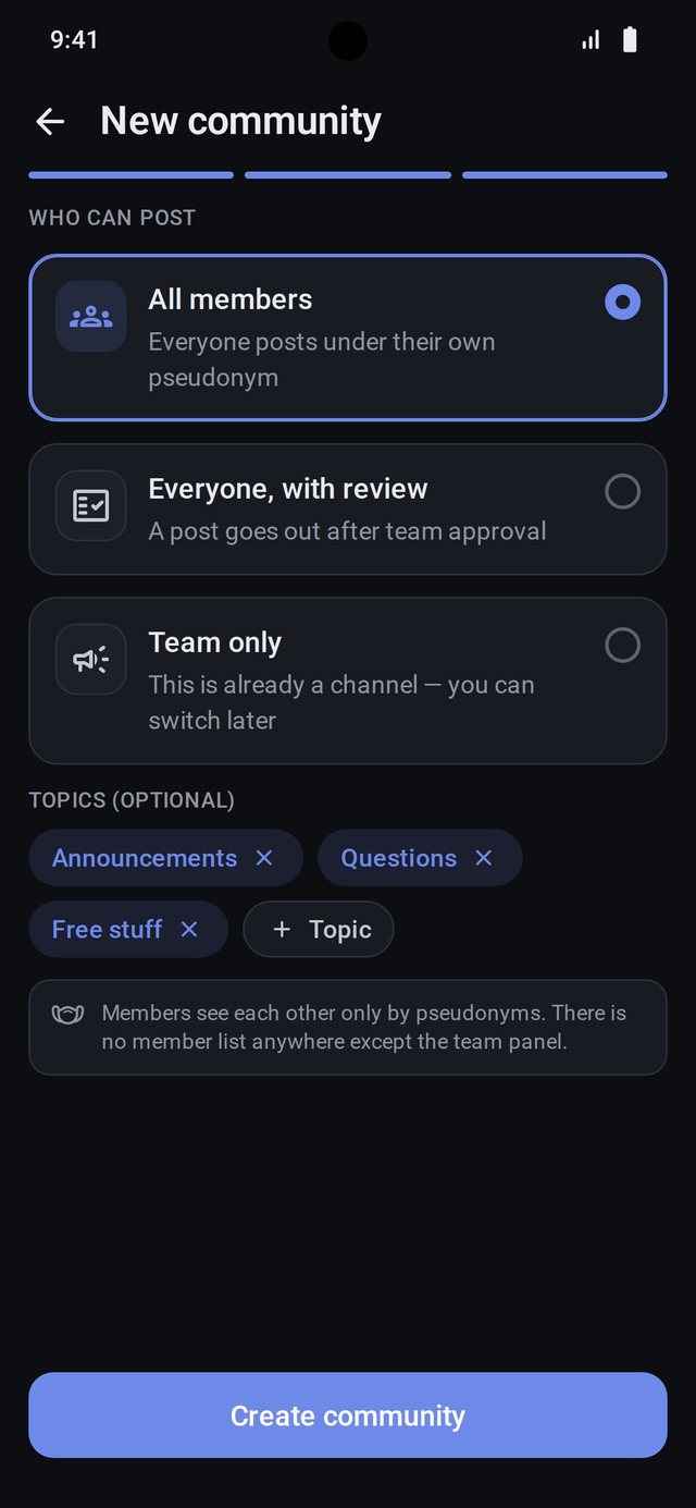 New community: who can post