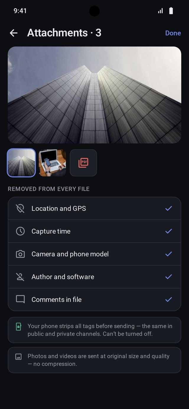Attachments: metadata removed from files