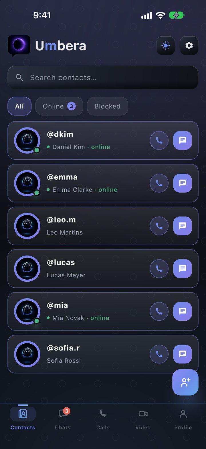 Contacts in the Umbera private messenger