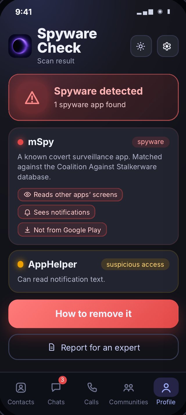 Spyware Check result: spyware detected